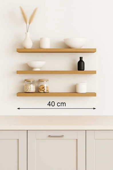 yankı-byeg 40 Cm 3lü Safir Meşe Mdf Uçan Duvar Rafı Gizli Bağlantı Kitaplık Ahşap ürün görseli