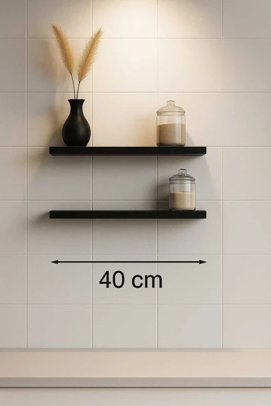 yankı-byeg 40 Cm 2li Mat Siyah Mdf Uçan Duvar Rafı Gizli Bağlantı Kitaplik - Resim 2
