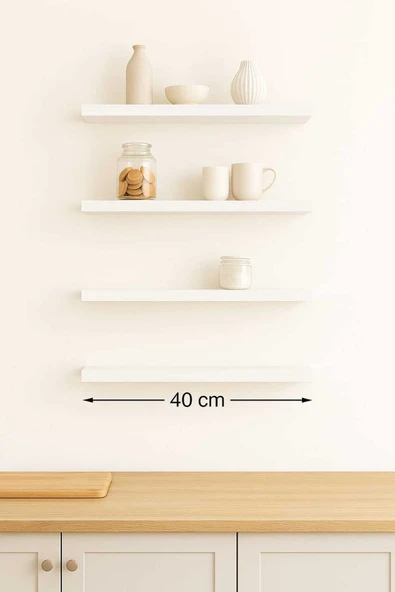 yankı-byeg 40 Cm 4lü Mat Beyaz Mdf Uçan Duvar Rafı Gizli Bağlantı Kitaplık ürün görseli