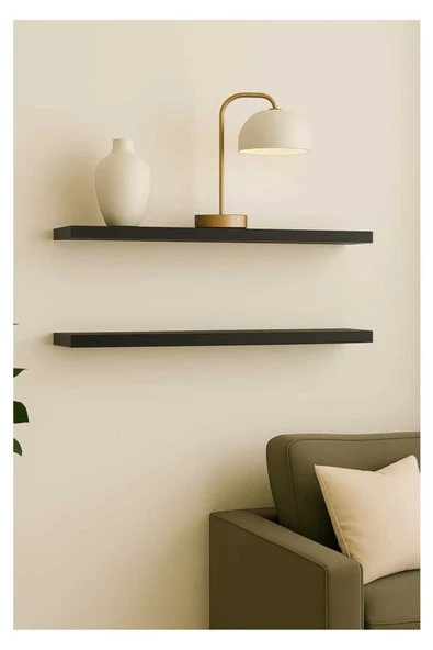 yankı-byeg 50 Cm 2li Mat Siyah Mdf Uçan Duvar Rafı Gizli Bağlantı Kitaplık ürün görseli