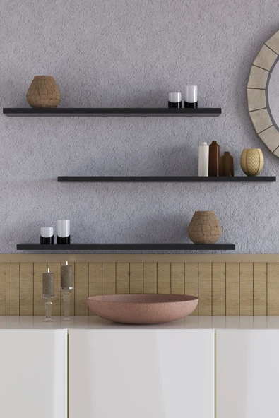 yankı-byeg 70 Cm 3lü Mat Siyah Mdf Uçan Duvar Rafı Gizli Bağlantı Kitaplık - Resim 2