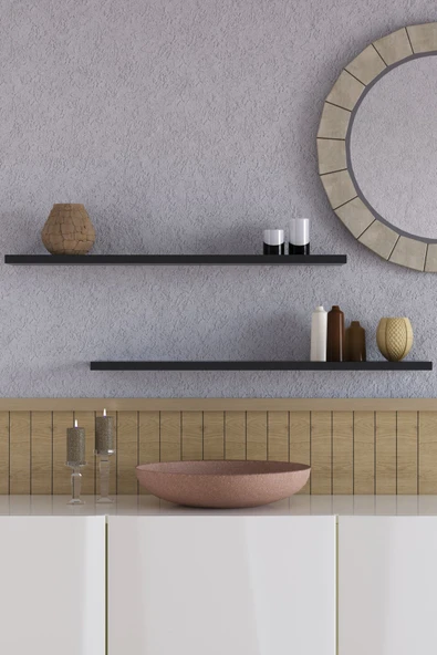 yankı-byeg 70 Cm 2li Mat Siyah Mdf Uçan Duvar Rafı Gizli Bağlantı Kitaplık ürün görseli