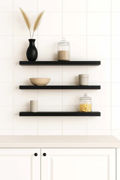 yankı-byeg 40 Cm 3lü Mat Siyah Mdf Uçan Duvar Rafı Gizli Bağlantı Kitaplık Ahşap - Resim 2