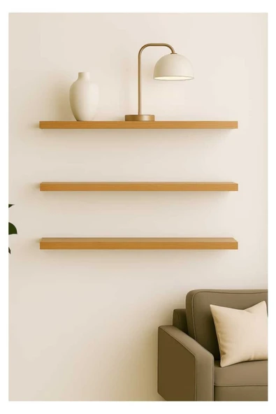 yankı-byeg 50 Cm 3lü Safir Meşe Mdf Uçan Duvar Rafı Gizli Bağlantı Kitaplık ürün görseli