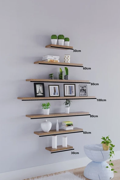 yankı-byeg 7li Safir Meşe Mdf Uçan Duvar Rafı Gizli Bağlantı Kitaplık ürün görseli