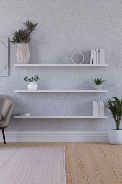 yankı-byeg 100 Cm 3lü Mat Beyaz Mdf Uçan Duvar Rafı Gizli Bağlantı Kitaplık - Resim 2