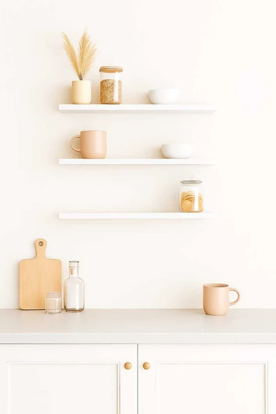 yankı-byeg 40 Cm 3lü Mat Beyaz Mdf Uçan Duvar Rafı Gizli Bağlantı Kitaplık - Resim 2