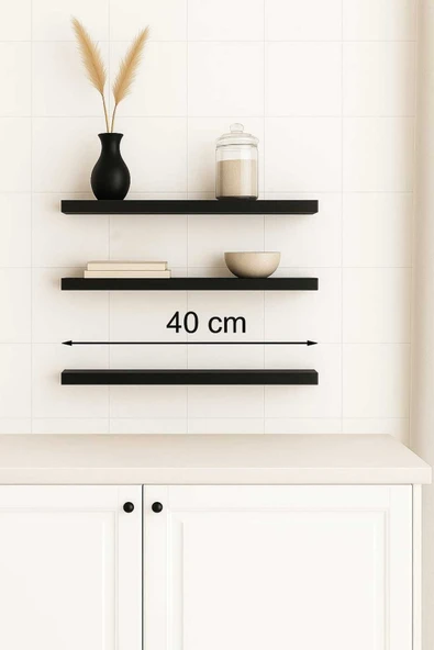 yankı-byeg 40 Cm 3lü Mat Siyah Mdf Uçan Duvar Rafı Gizli Bağlantı Kitaplık Ahşap ürün görseli