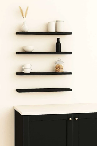 yankı-byeg 40 Cm 4lü Mat Siyah Mdf Uçan Duvar Rafı Gizli Bağlantı Kitaplık Ahşap - Resim 2
