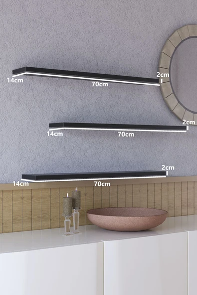 yankı-byeg 70 Cm 3lü Mat Siyah Mdf Uçan Duvar Rafı Gizli Bağlantı Kitaplık ürün görseli
