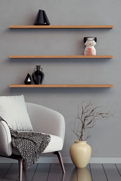 yankı-byeg 80 Cm 3lü Safir Meşe Mdf Uçan Duvar Rafı Gizli Bağlantı Kitaplık Dekoratif Duvar Rafı ürün görseli