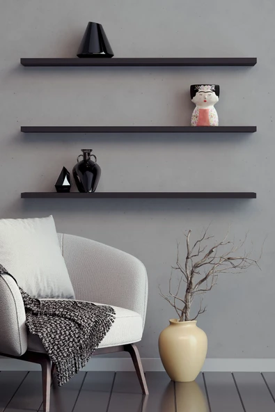 yankı-byeg 80 Cm 3lü Mat Siyah Mdf Uçan Duvar Rafı Gizli Bağlantı Kitaplık ürün görseli