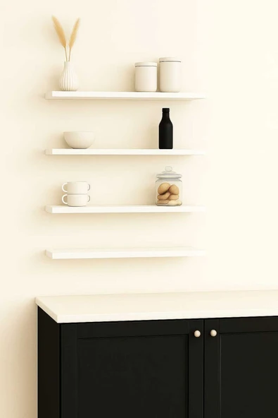 yankı-byeg 40 Cm 4lü Mat Beyaz Mdf Uçan Duvar Rafı Gizli Bağlantı Kitaplık - Resim 2