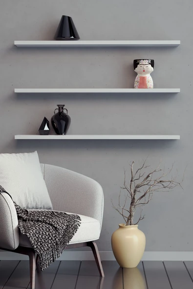 yankı-byeg 80 Cm 3lü Mat Beyaz Mdf Uçan Duvar Rafı Gizli Bağlantı Kitaplık ürün görseli