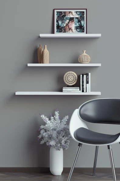 yankı-byeg 40 Cm 50 Cm 60 Cm 3lü Mat Beyaz Mdf Uçan Duvar Rafı Gizli Bağlantı Kitaplık ürün görseli