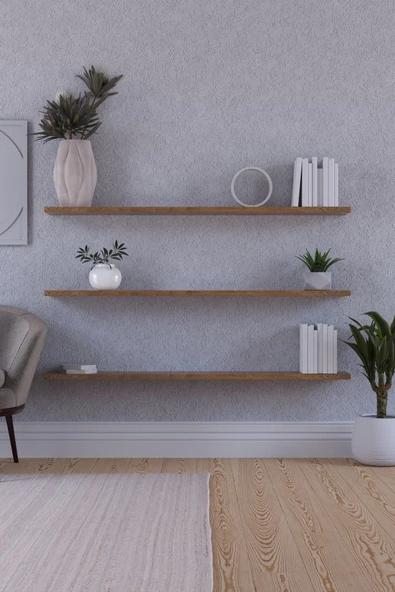 yankı-byeg 100 Cm 3lü Safir Meşe Mdf Uçan Duvar Rafı Gizli Bağlantı Kitaplık - Resim 2