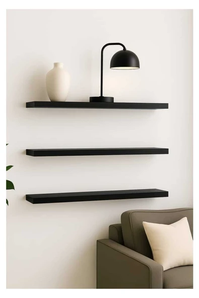 yankı-byeg 50 Cm 3lü Mat Siyah Mdf Uçan Duvar Rafı Gizli Bağlantı Kitaplık ürün görseli