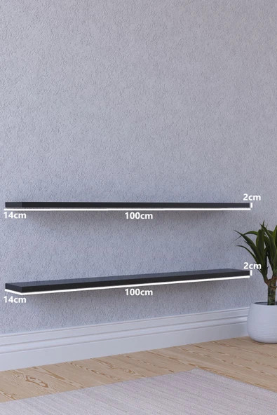 yankı-byeg 100 Cm 2li Mat Siyah Mdf Uçan Duvar Rafı Gizli Bağlantı Kitaplık - Resim 2