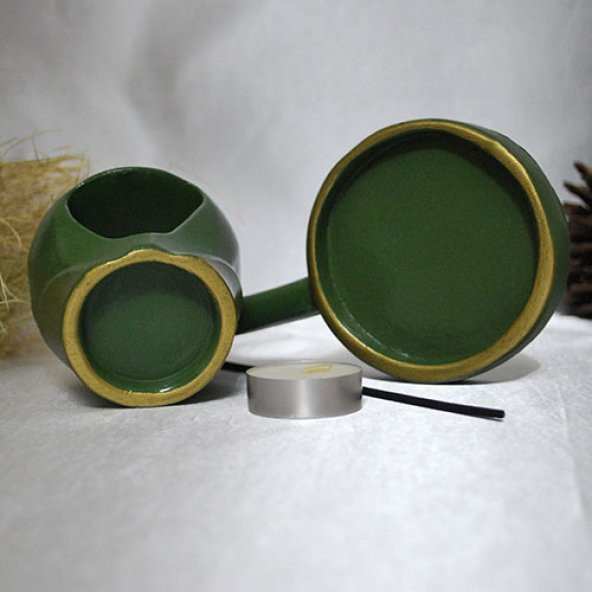 Mudi Yeşil Gold Mum ve Tütsü Hediyeli Buhurdanlık & Tütsülük Seti