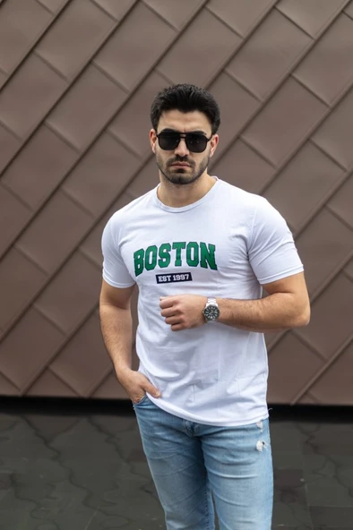 Erkek Boston Baskılı Süprem T-shirt - Resim 7
