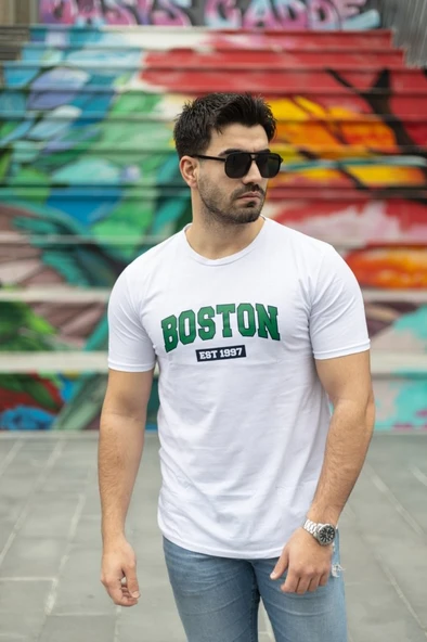 Erkek Boston Baskılı Süprem T-shirt - Resim 3