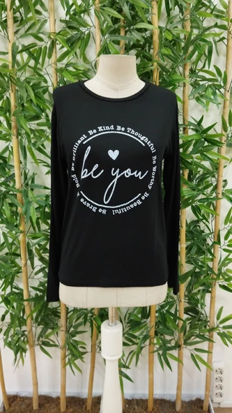 Kadın Uzun Kollu Bisiklet Yakabe Youdesenli Viskon Bluz - Resim 5