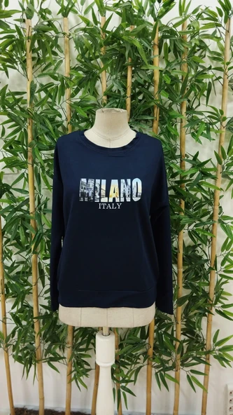 Kadın Uzun Kollu Bisiklet Yaka Desenli Viskon Iki Iplik Bluz - Resim 4