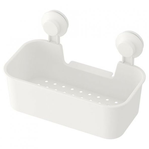 Beyaz Duş Sepeti Kare Banyo Raf Vantuzlu Sepet