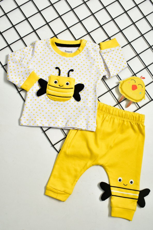 Unisex Bebek Sarı Arılı Pijama Takımı