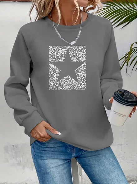 Kadın Uzun Kollu Bisiklet Yaka Desenli Viskon Iki Iplik Bluz - Resim 3