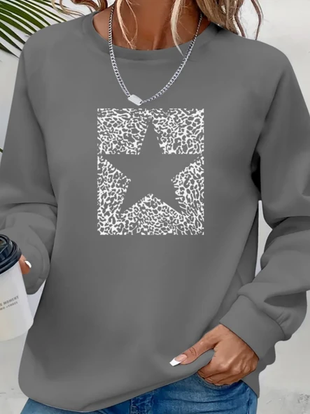 Kadın Uzun Kollu Bisiklet Yaka Desenli Viskon Iki Iplik Bluz - Resim 2