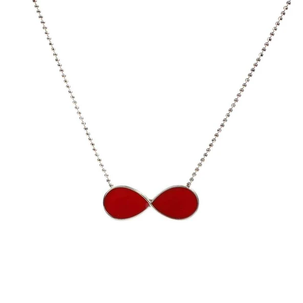 925 Ayar Gümüş Kırmızı Mineli Sonsuzluk kolye - Resim 5