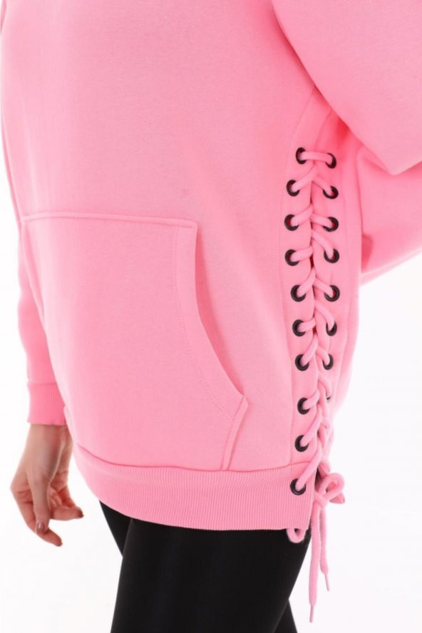 Espacio Şardonlu Pembe Yırtmaçlı Sweatshirt