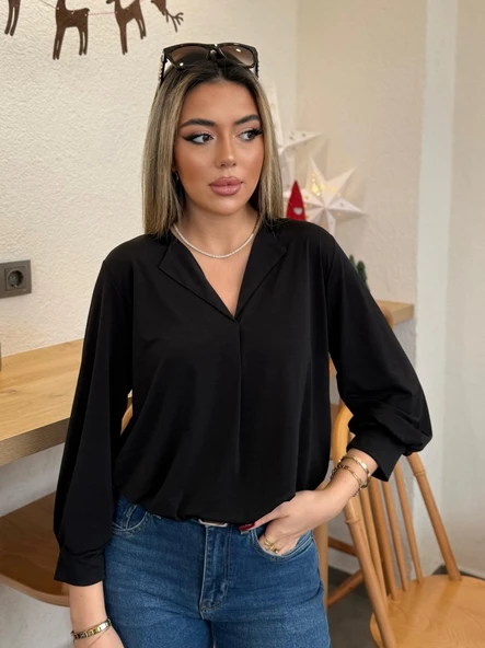 Kadın Uzun Kollu V Yakalı Sandy Bluz ürün görseli