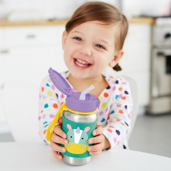 Skip Hop Pipetli Paslanmaz Çelik Suluk 350 ml Unicorn - 5