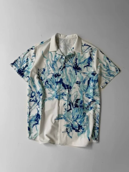 İki İplik Kumaş Baskılı Gömlek - Beyaz - Resim 3