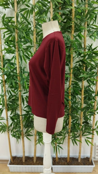 Kadın Uzun Kollu Bisiklet Yaka Ayçiçeği Desenli Viskon Bluz - Resim 6