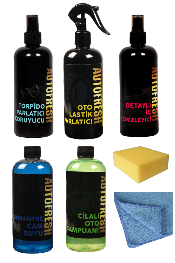 AUTOFRESH ARAÇ BAKIM SETİ 5 ÜRÜNLÜ LASTİK PARLATICI TORPİDO PARLATICI DETAYLI İÇ TEMİZLEYİCİ ŞAMPUAN