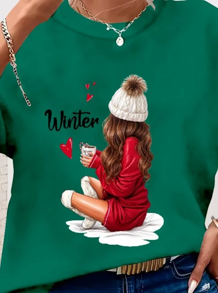 Kadın Yılbaşı özel Uzun Kollu Bisiklet Yaka Desenli Viskon Iki Iplik Bluz - Resim 2