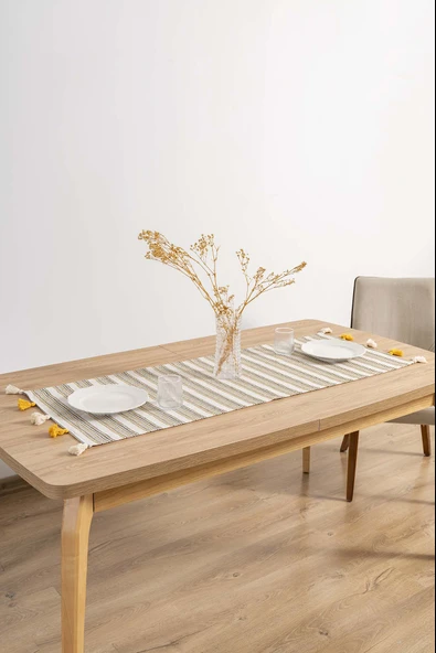 Rivaİstanbul Ruffle Püsküllü Pamuklu Ham Keten Runner 50x130 cm - Resim 3