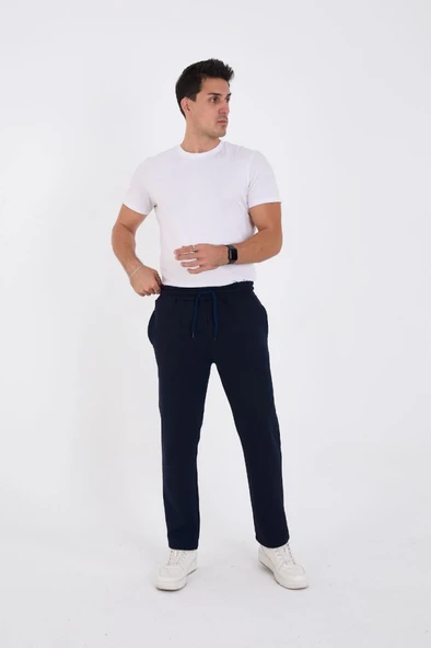 Unisex Üç İplik Basic Eşofman Özel Tasarım Pantolon - Lacivert - Resim 4