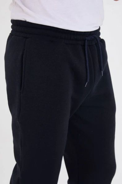 Unisex Kışlık Üç İplik Lastikli Eşofman Pantolon - Lacivert - Resim 4