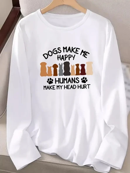 Kadın Uzun Kollu Bisiklet Yaka Köpek Resimli Viskon Bluz - Resim 2