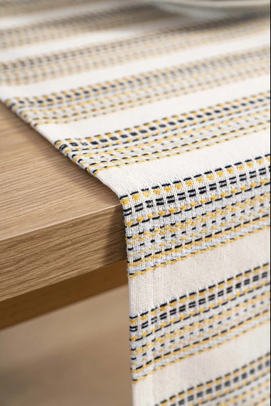 Rivaİstanbul Ruffle Püsküllü Pamuklu Ham Keten Runner 50x130 cm - Resim 5