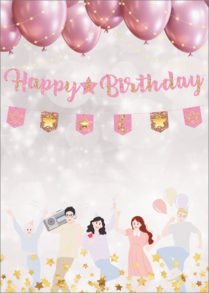 Yıldız Pembe Altın Happy Birthday Kaligrafi ve Banner Set - 1