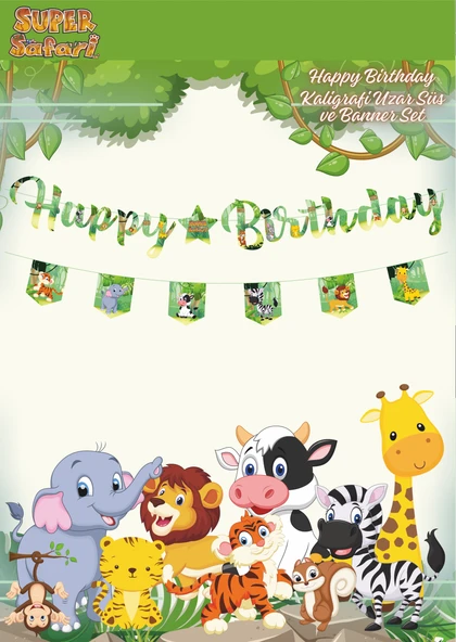 Safari Happy Birthday Kaligrafi ve Banner Set ürün görseli 1