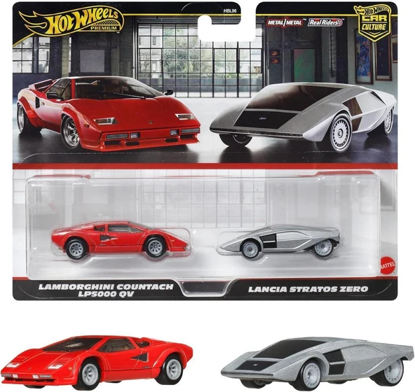 1:64 Hot Wheels Premium Car Culture 2'li Paket LAMBORGHINI COUNTACH LP5000 QV  & LANCIA STRATOS ZERO HBL96 - JBL02 - 1