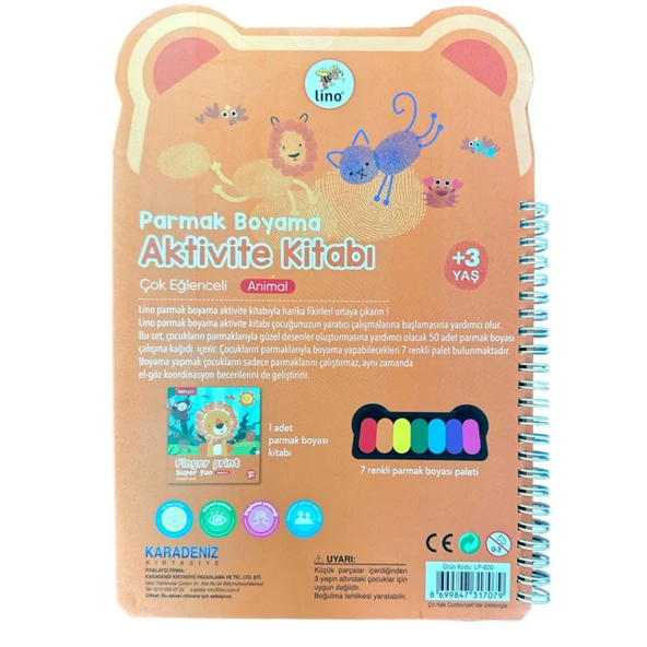 Lino Parmak Boyama Ve 7 Li Parmak Boya Paleti Aktivite Kitabı Hayvanlar (LP-600) - Resim 3