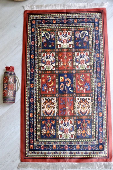 Pratik Ve Taşınabilir Ipek Dokulu Keseli Seccade 40 Yama Desen S100110 Turuncu - Resim 3