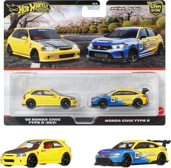 1:64 Hot Wheels Premium Car Culture 2'li Paket 99 HONDA CIVIC TYPE R (EK9)  & HONDA CIVIC TYPE R HBL96 - JBL00 - 1